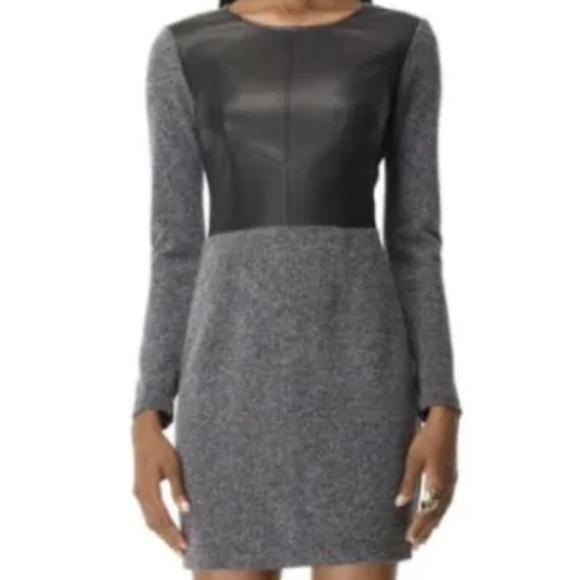 Club Monaco 100% real leather front black and mottled grey dress Size 10 - Picture 1 of 5